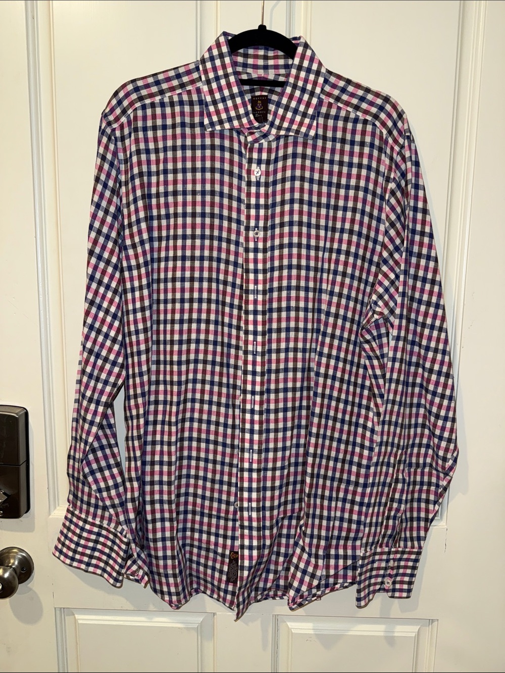 Robert Talbott Men's Checked Dress Shirt in Navy, Pink & White